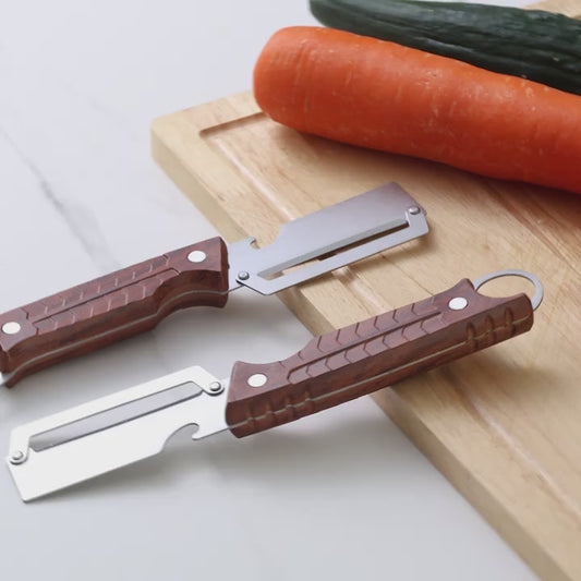 Kitchen Peeler with Wooden Handle & Bottle Opener